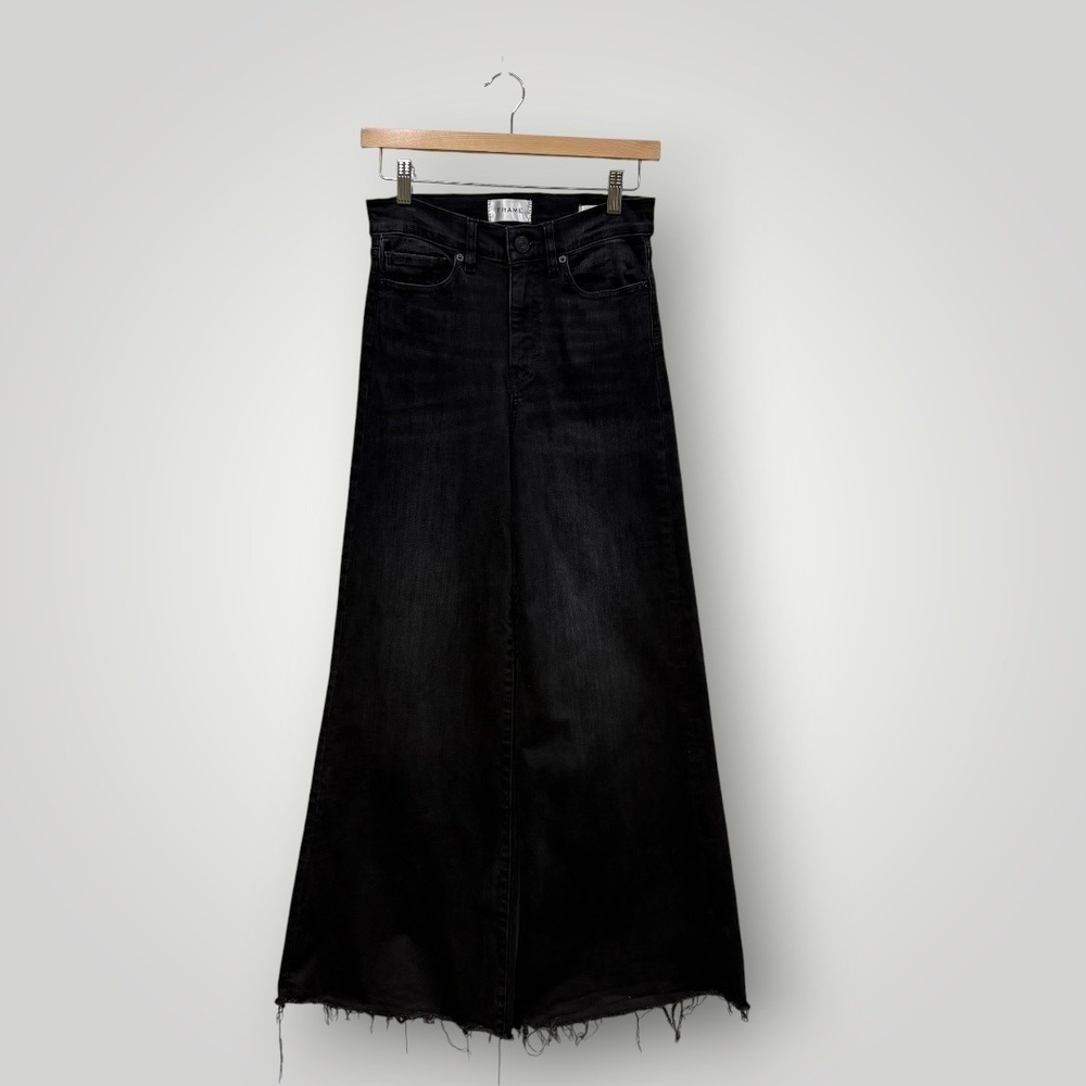 FRAME Le Palazzo Crop High Rise Wide Leg Jeans Tilt Raw After Black Size 26 - Picture 2 of 15